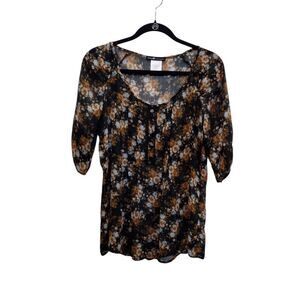 Love squared‎ Brown and black floral crew neck blouse